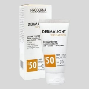 Crème Teintée Proderma Dermalight SPF 50+ Triple Action anti-taches hydratante protection solaire