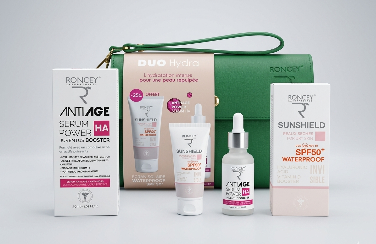 Pack Roncey Duo Hydra sérum HA et écran solaire Sunshield Tunisie